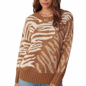 Women's Chic Animal Print Brown and Cream Sweater- Free 30 Day Returns